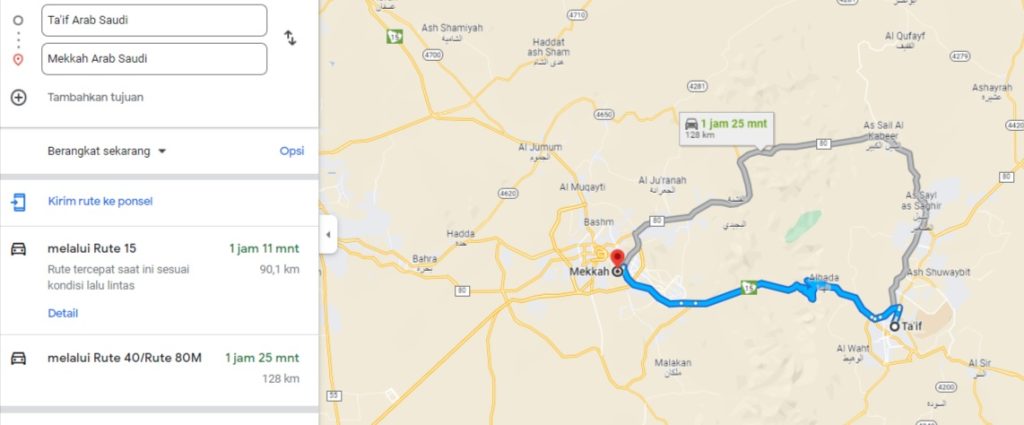 jarak kota thaif ke mekah