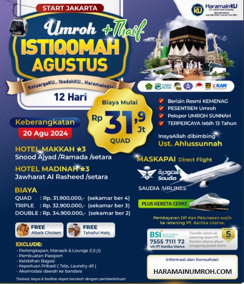 Umroh Plus Thaif 12 Hari Agustus