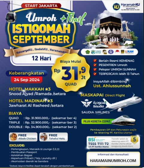 Paket Umroh Plus Thaif September 2024