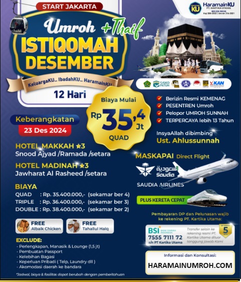umroh plus thaif Desember 12 Hari
