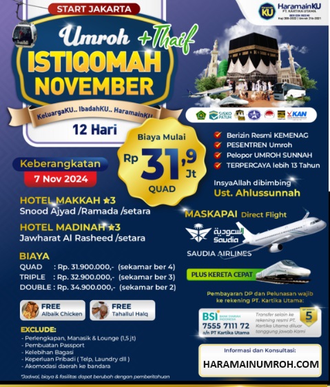 umroh plus thaif November 12 Hari